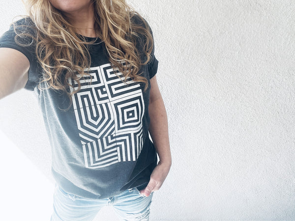 Revolt Modern Graphic Crew Neck T-Shirt in Dark Grey Heather- Unisex