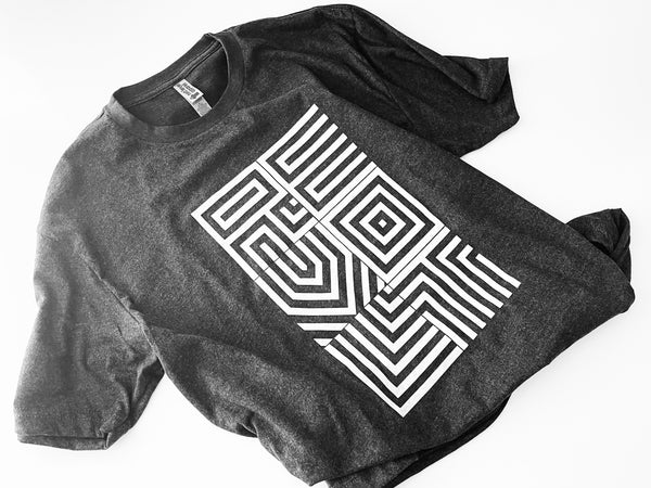 Revolt Modern Graphic Crew Neck T-Shirt in Dark Grey Heather- Unisex