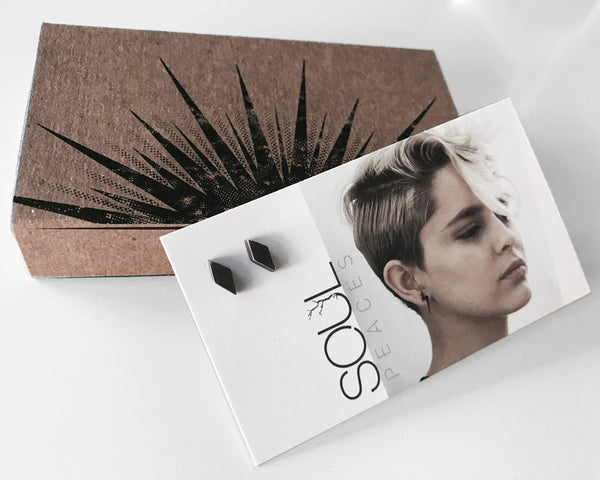 Diamond Shape Studs in Black or Silver- Shine on You Crazy Diamond