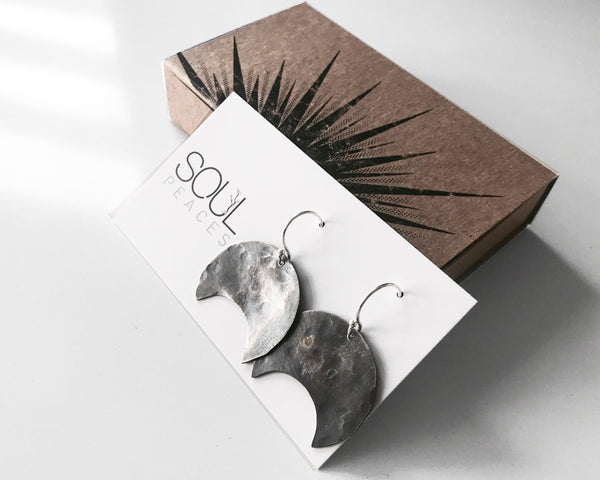 Eclipse Earrings- Handcrafted Oxidized Moon Earrings in Sterling Silver