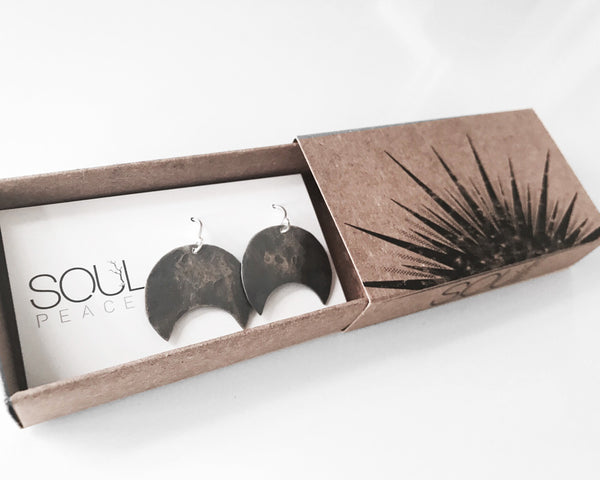 Eclipse Earrings- Handcrafted Oxidized Moon Earrings in Sterling Silver