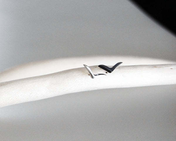 Blackbird Stud Earrings- Modern Bird Shape Earrings in Black or Sterling Silver