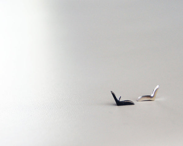 Blackbird Stud Earrings- Modern Bird Shape Earrings in Black or Sterling Silver