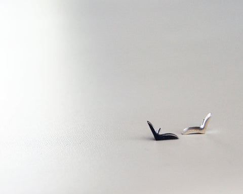 Blackbird Stud Earrings- Modern Bird Shape Earrings in Black or Sterling Silver