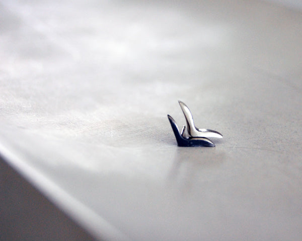 Blackbird Stud Earrings- Modern Bird Shape Earrings in Black or Sterling Silver