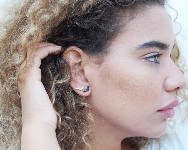 Blackbird Stud Earrings- Modern Bird Shape Earrings in Black or Sterling Silver