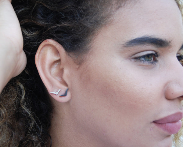 Blackbird Stud Earrings- Modern Bird Shape Earrings in Black or Sterling Silver