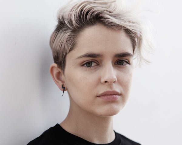 Lightning Bolt Studs in Black or Silver- Modern Lightning Bolt Shape Earrings