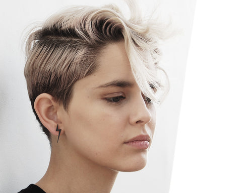 Lightning Bolt Studs in Black or Silver- Modern Lightning Bolt Shape Earrings