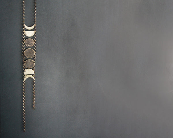 Blood Moon Lunar Eclipse Necklace in Brass- Moon Phases on Long Chain