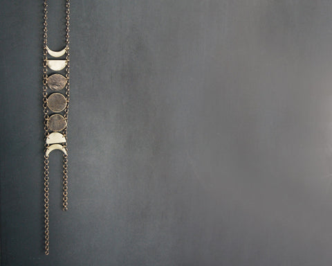 Blood Moon Lunar Eclipse Necklace in Brass- Moon Phases on Long Chain
