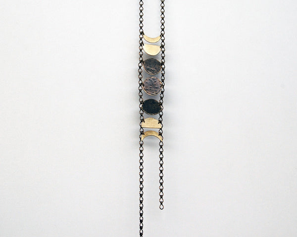 Blood Moon Lunar Eclipse Necklace in Brass- Moon Phases on Long Chain