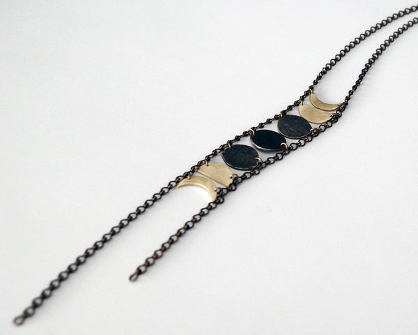 Blood Moon Lunar Eclipse Necklace in Brass- Moon Phases on Long Chain