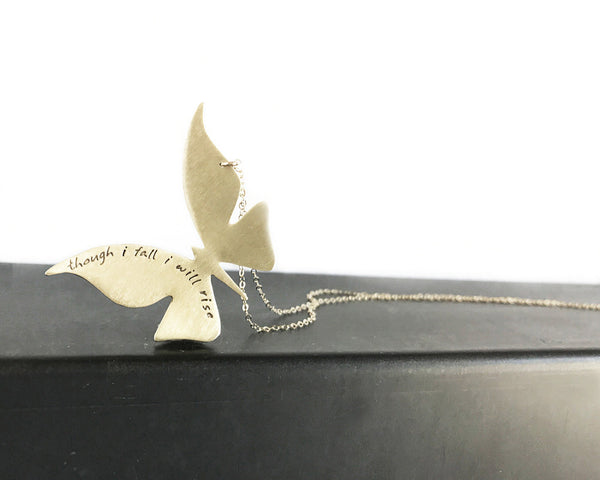 Modern Butterfly Necklace in Brass with Custom Words