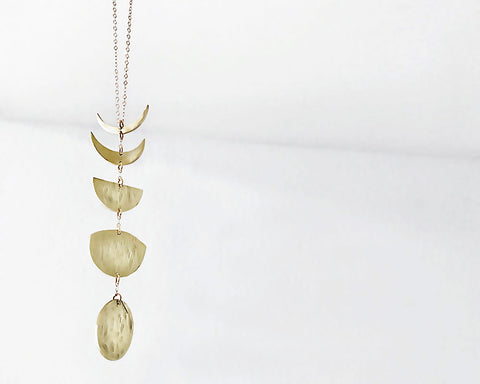Phases of the Moon Vertical Necklace- Moon Phase Handcrafted in Brass with Gold Chain