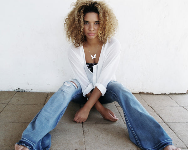 Modern Butterfly Necklace in Brass with Custom Words