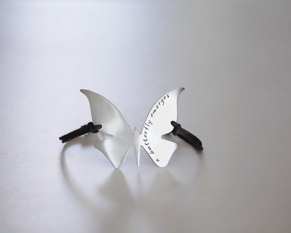 Modern Butterfly Bracelet in Brushed Sterling Silver with Custom Words