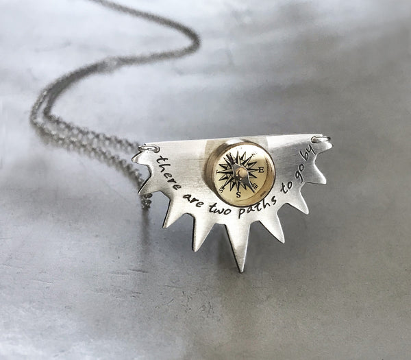 Sun Shape Necklace with Working Compass- Custom Words