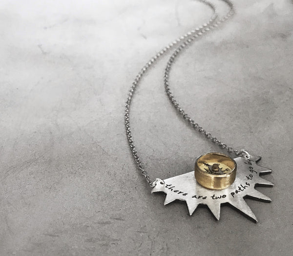 Sun Shape Necklace with Working Compass- Custom Words