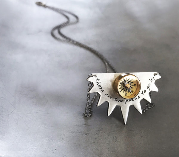 Sun Shape Necklace with Working Compass- Custom Words