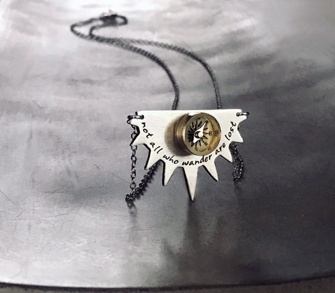 Sun Shape Necklace with Working Compass- Custom Words