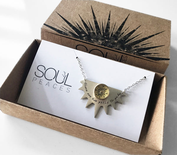 Sun Shape Necklace with Working Compass- Custom Words