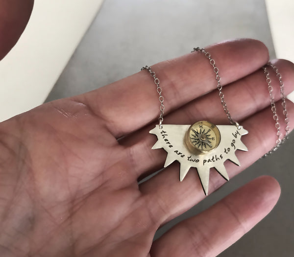 Sun Shape Necklace with Working Compass- Custom Words