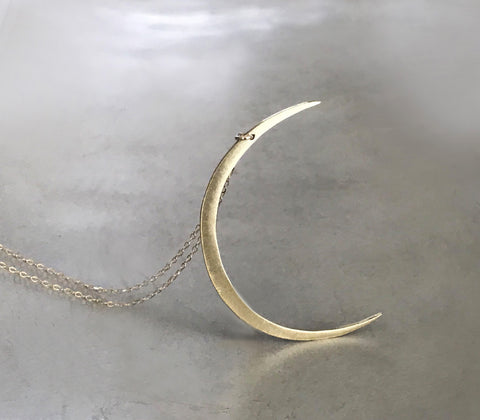 Solar Eclipse- Crescent Moon Necklace in Yellow Brass