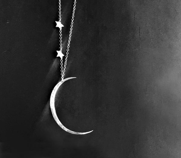 Crescent Moon and Stars Initials Necklace