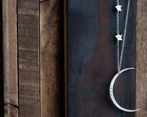 Crescent Moon and Stars Initials Necklace