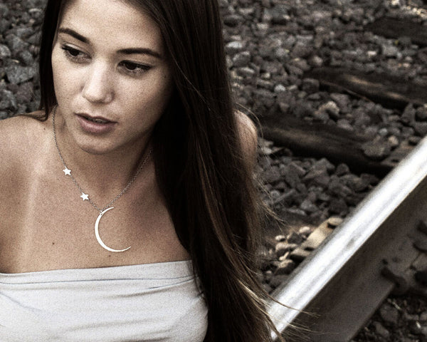 Crescent Moon and Stars Initials Necklace