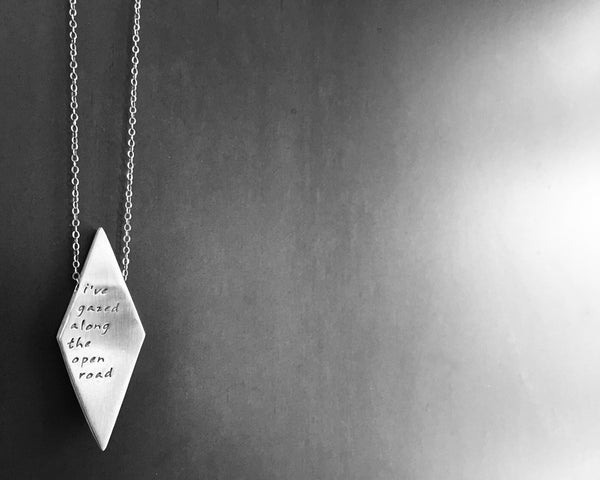 Diamond Shape Modern Geometric Necklace in Sterling Silver- Customized with words