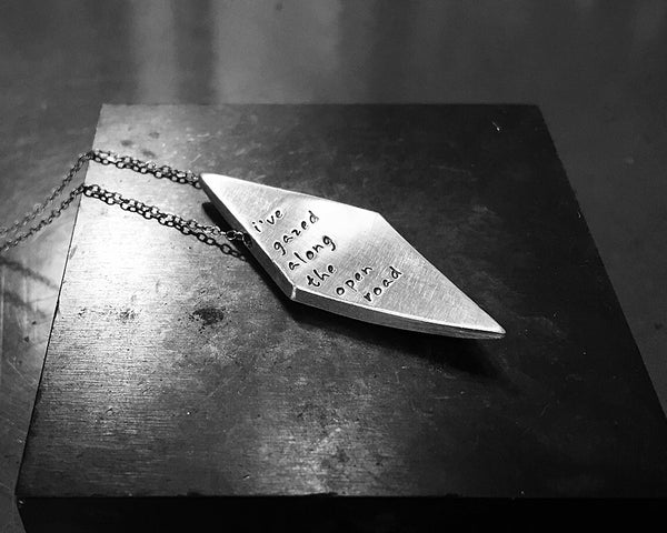 Diamond Shape Modern Geometric Necklace in Sterling Silver- Customized with words