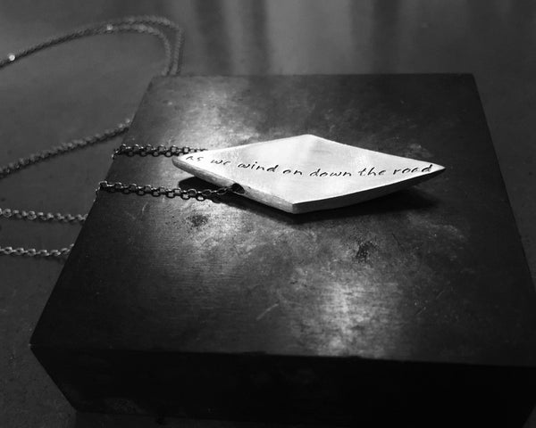 Diamond Shape Modern Geometric Necklace in Sterling Silver- Customized with words