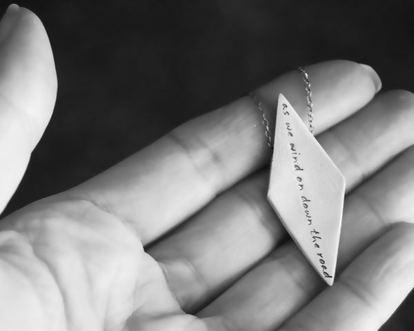 Diamond Shape Modern Geometric Necklace in Sterling Silver- Customized with words