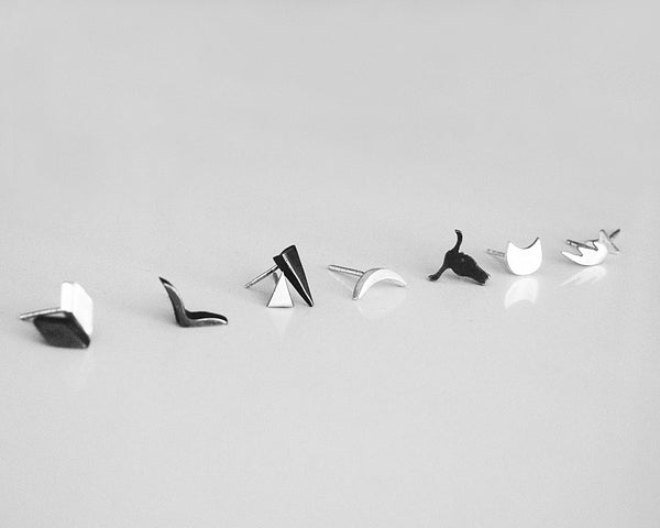 Modern Ear Studs in Brushed Silver or Oxidized Black- Mix and Match
