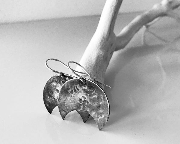 Eclipse Earrings- Handcrafted Oxidized Moon Earrings in Sterling Silver