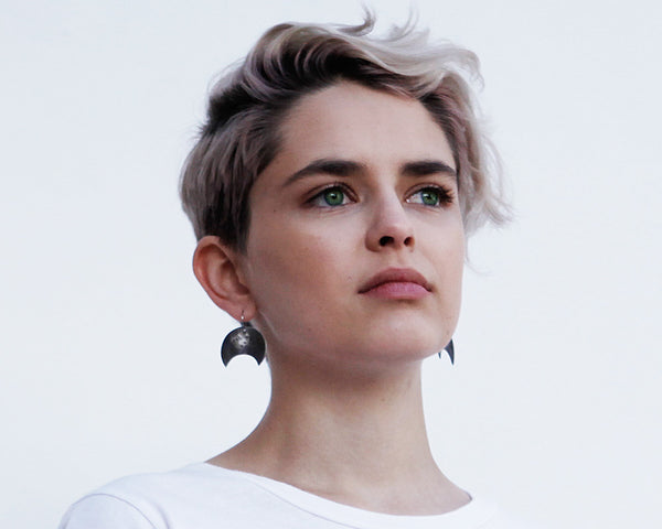Eclipse Earrings- Handcrafted Oxidized Moon Earrings in Sterling Silver