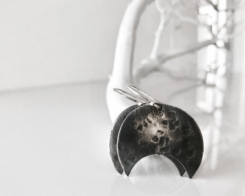 Eclipse Earrings- Handcrafted Oxidized Moon Earrings in Sterling Silver