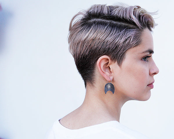 Eclipse Earrings- Handcrafted Oxidized Moon Earrings in Sterling Silver