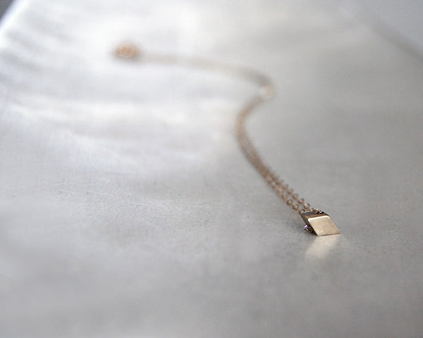 Diamond Necklace in a Tiny Gold Geometric Shape- Solid 10k Gold