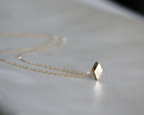 Diamond Necklace in a Tiny Gold Geometric Shape- Solid 10k Gold