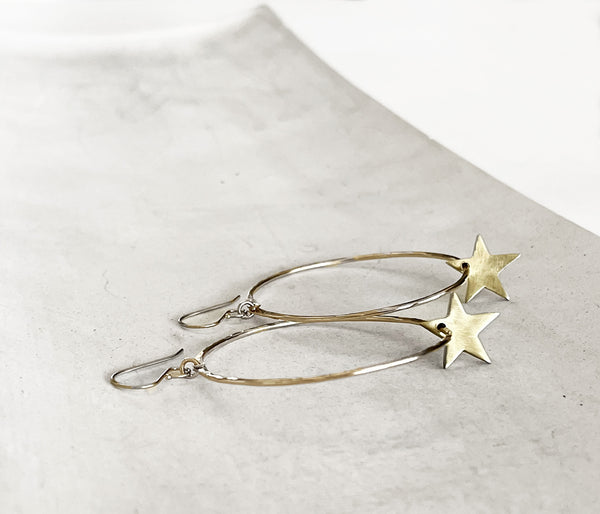 Star Hoop Earrings- Handcrafted Sterling Silver in Custom Size