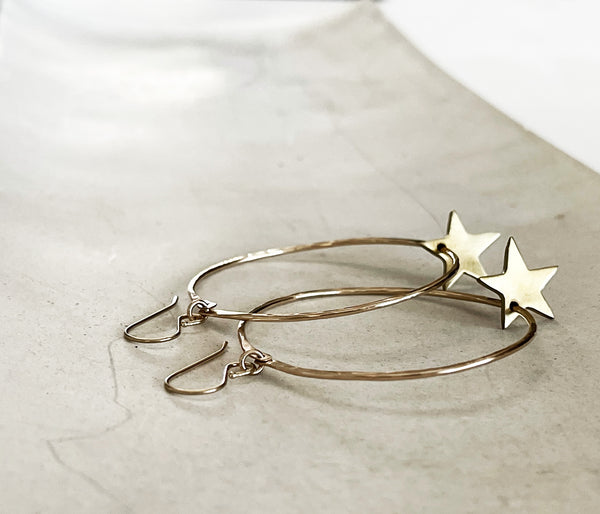 Star Hoop Earrings- Handcrafted Sterling Silver in Custom Size