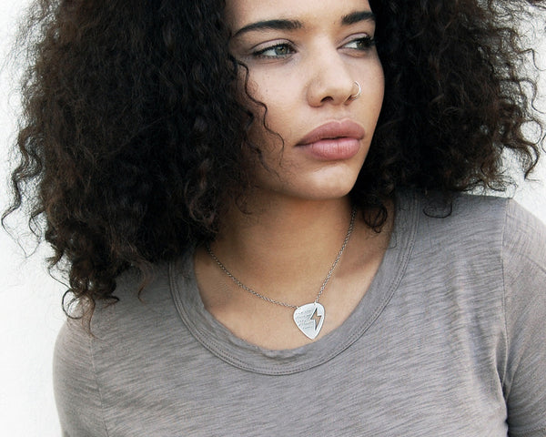 Guitar Pick with Lightning Bolt Necklace with Custom Words