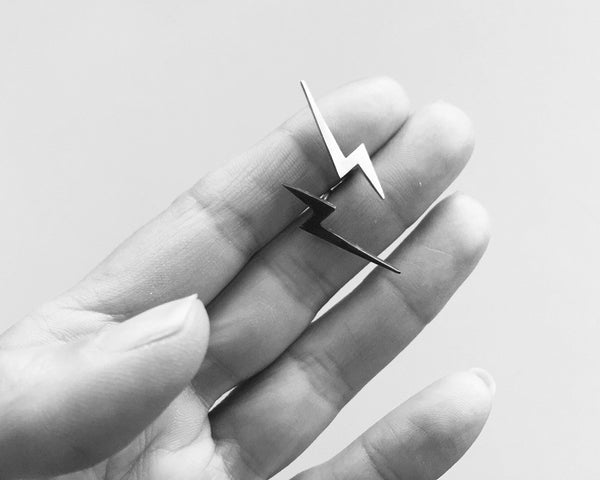 Lightning Bolt Studs in Black or Silver- Modern Lightning Bolt Shape Earrings