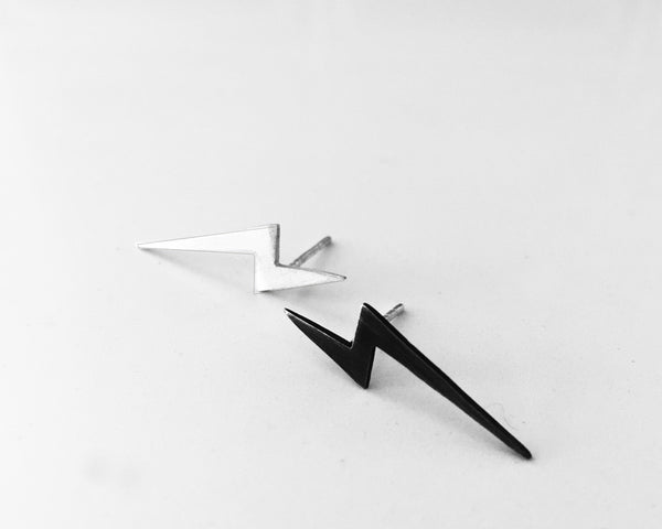 Lightning Bolt Studs in Black or Silver- Modern Lightning Bolt Shape Earrings
