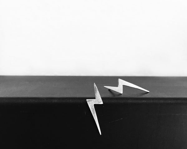 Lightning Bolt Studs in Black or Silver- Modern Lightning Bolt Shape Earrings