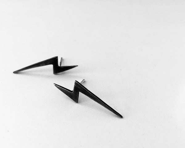 Lightning Bolt Studs in Black or Silver- Modern Lightning Bolt Shape Earrings