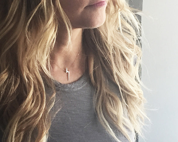 Lightning Bolt Necklace in Black or Silver- Modern Lightning Bolt Shape